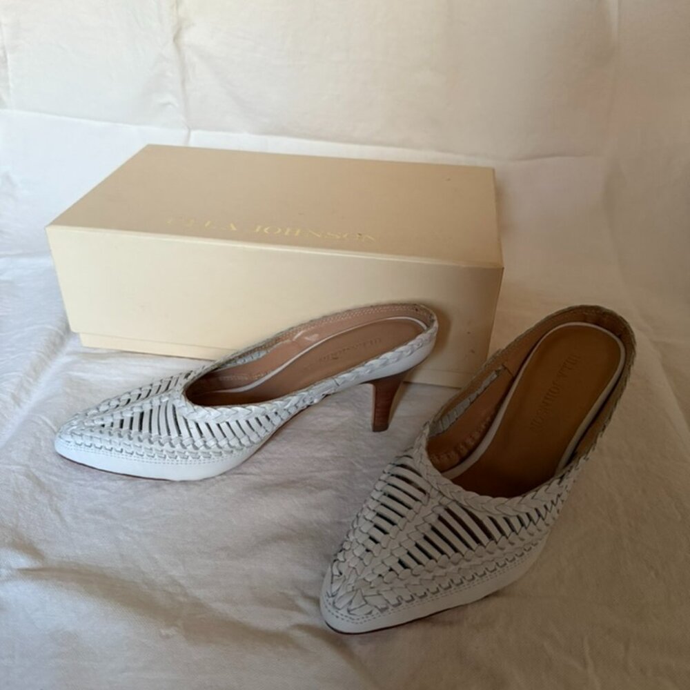 Ulla Johnson White Leather Woven Mules